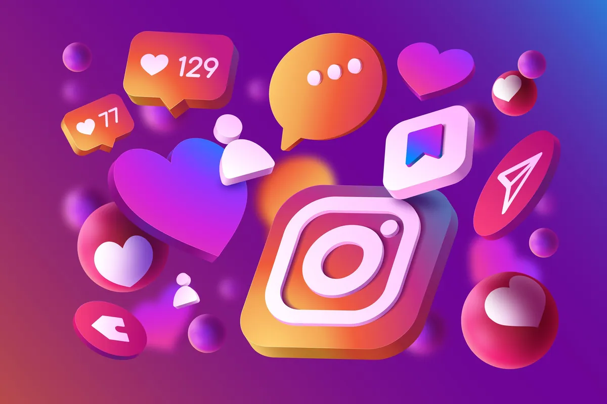 Instagram reklam yönetimi: üç boyutlu Instagram simgeleri
